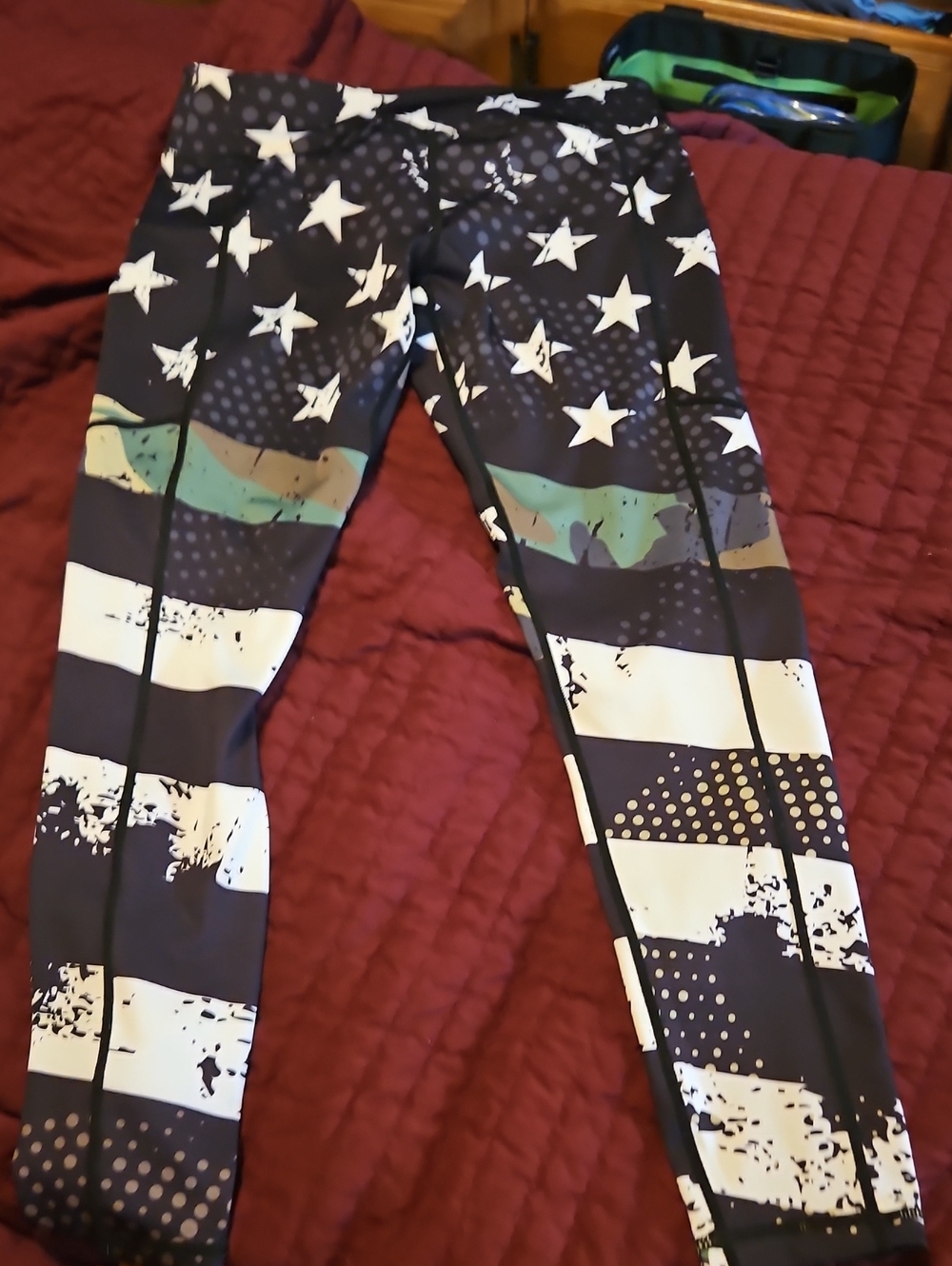 Women's full length military style Black & White Star Striped Leggings
